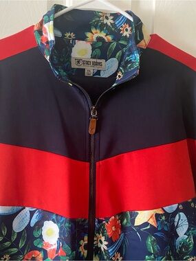 Stacy Adams Navy & Red Floral-Trim Zip Jacket